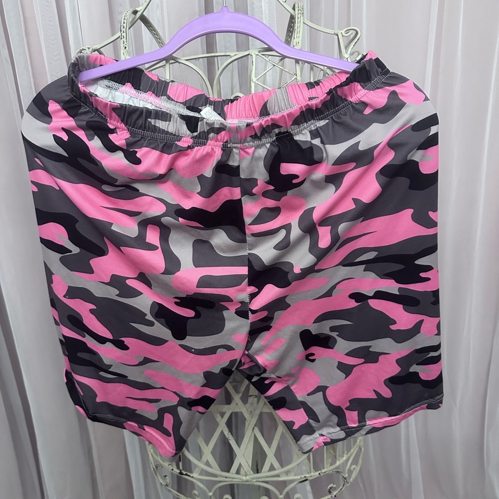 SHEIN Pink and Black Camo Women's Athletic Shorts